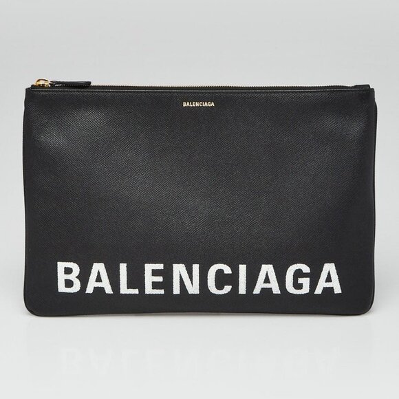 Balenciaga Black/White Leather Logo Clutch Bag - Picture 1 of 10